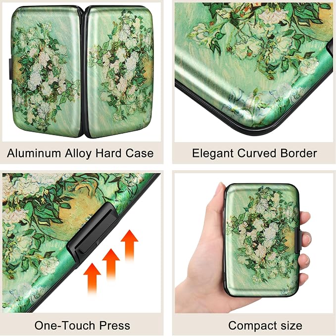 ELFISH Mini RFID Aluminum Wallet Credit Cards Holder Business Card Case Metal ID Case for Men Women(Vase Rose) - Image 3