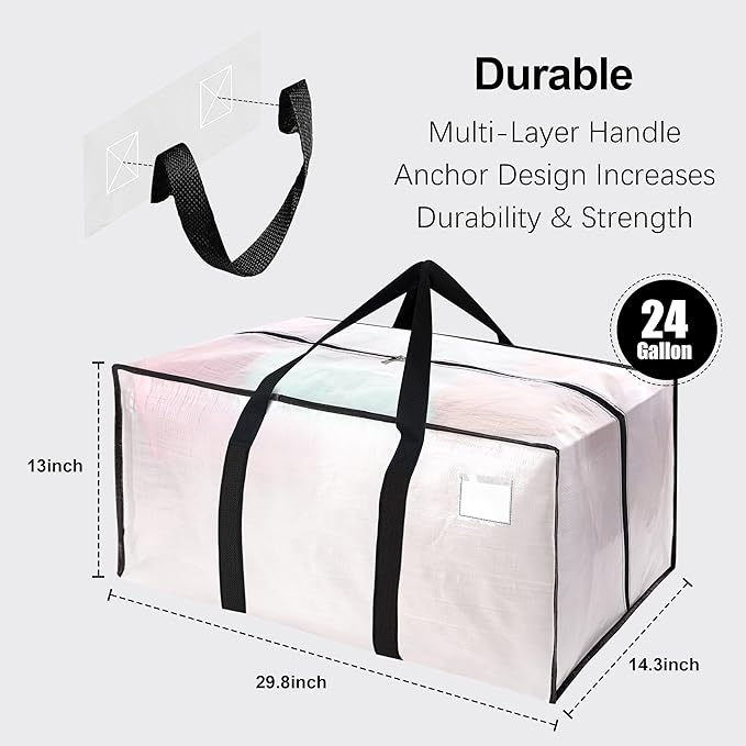VELVETSURE 12 Pack Heavy Duty Large Moving Bags W/Backpack Straps - Strong Handles & Zippers, Storage Totes For Space Saving, Fold Flat, Alternative to Moving Box and Storage Bin, Semi-Transparent