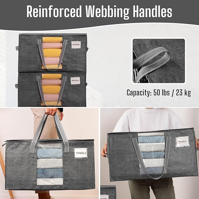 VENO 8 Pack Heavy Duty Moving Bags, Clothes and Comforter Storage Bags with Clear Window, College Dorm Essentials Packing Supplies, Foldable Boxes Alternative (Gray, 8 Pack)