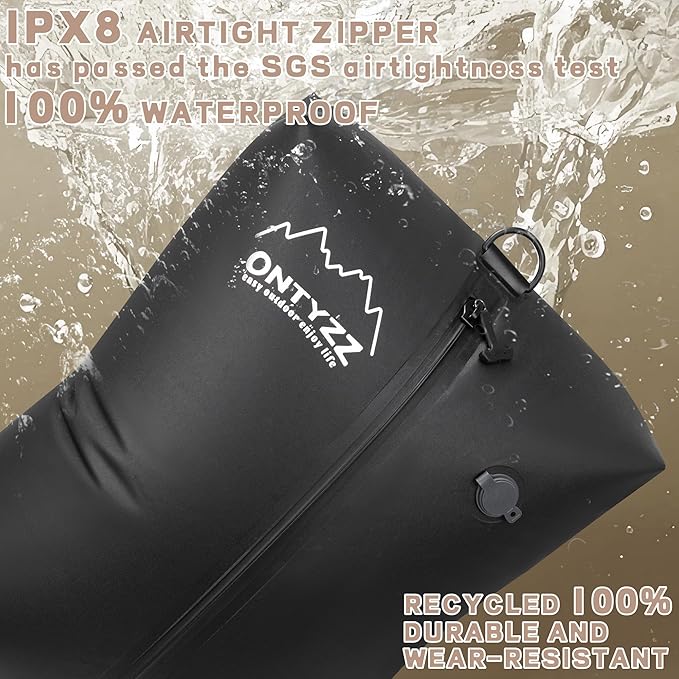 ONTYZZ Vacuum Bags for Travel, IPX8 Waterproof Space Saver Vacpack, GRS Certified Recycled Compression Bag (2PC, Black, NO Air Pump)