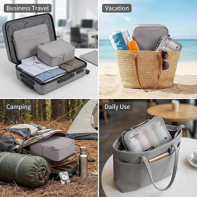 6 Set Compression Packing Cubes for 7–14 Day Travel, Durable Nylon Oxford Luggage Organizers with IP6X Waterproof Toiletry Bag, Expandable Suitcase Packing System (Misty Silver)