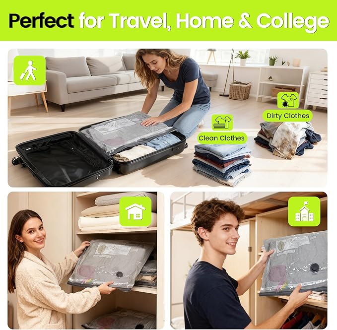 (17PACK) Travel Vacuum Bags with USB-Powered Pump (Plug to Work, No Battery) – Portable Vacuum Sealer for Travel & Home, Space-Saving Compression Bags for Clothes, Bedding & Seasonal Storage