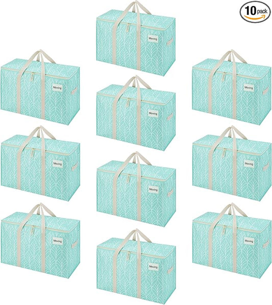 VENO 10 Pack Heavy Duty Moving Bags, Extra Large Storage Bags with Reinforced Handles & Strong Zippers, Foldable & Reusable Moving Box Alternative for Clothes & Dorm Storage