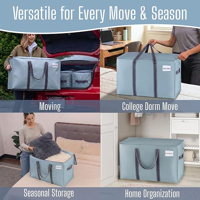 VENO 10 Pack Heavy Duty Moving Bags, Extra Large Storage Bags with Reinforced Handles & Strong Zippers, Foldable & Reusable Moving Box Alternative for Clothes & Dorm Storage