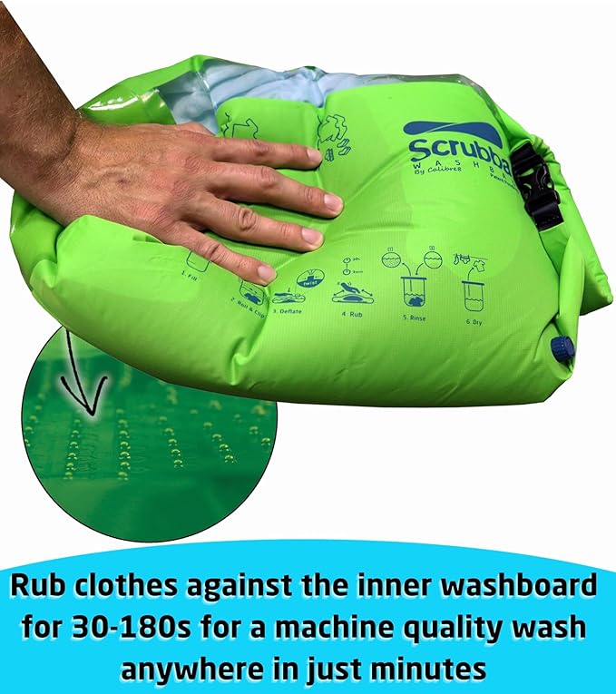 Scrubba Portable Washing Machine – Patented Washboard-in-a-Bag™ Travel Wash Bag – Wash Clothes Anywhere – Manual Washer for Travel, Camping & Backpacking (5.3 oz)