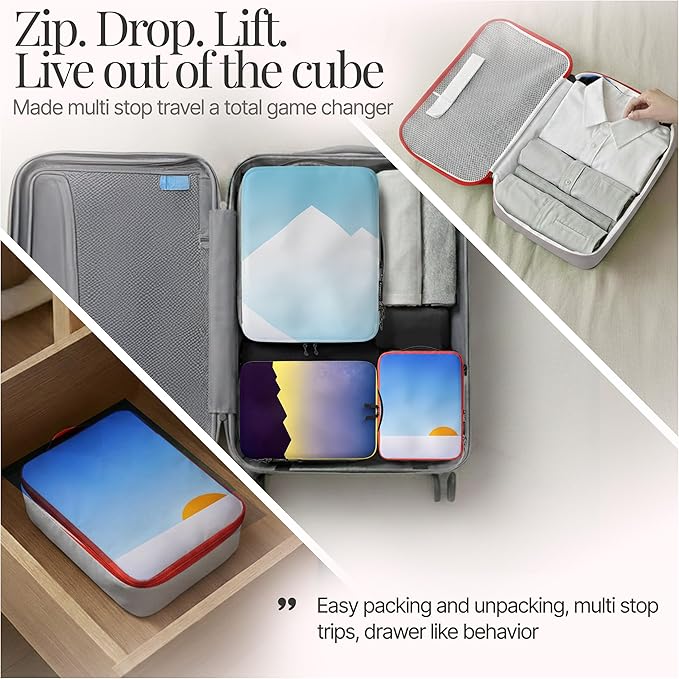 4-Piece Luxury Compression Packing Cubes & Bags for Travel – Maximize Space in Luggage with HybridMax Double-Capacity Design, 50 Luggage Tags, Patented Suitcase Organizer Bags, Lifetime Satisfaction