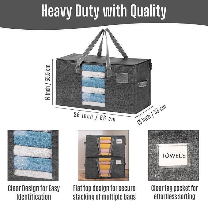 VENO 6 Pack Heavy Duty Moving Bags, Clothes and Comforter Storage Bags with Clear Window, College Dorm Essentials Packing Supplies, Foldable Boxes Alternative (Gray, 6 Pack)