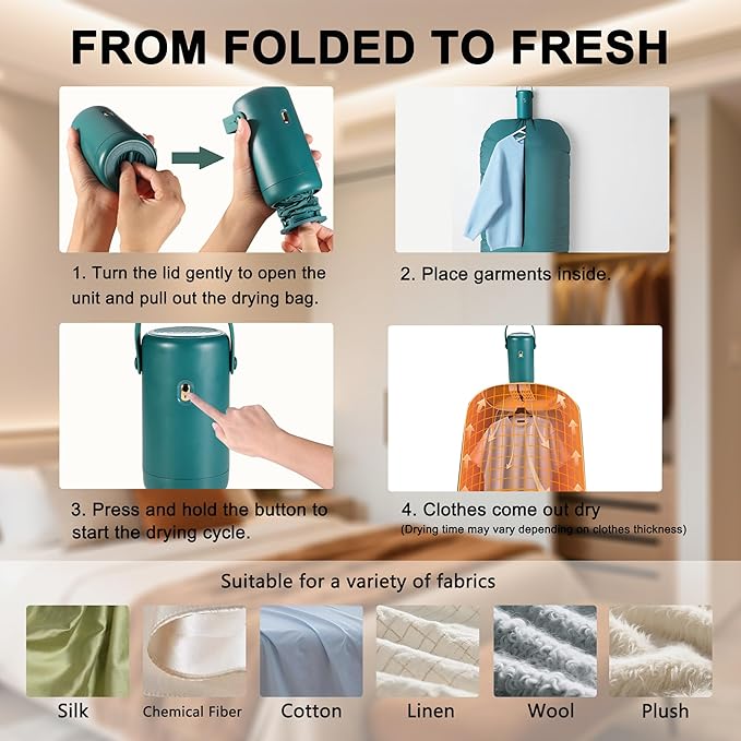 Portable Clothes Dryer Mini Dryer Machine Small Compact Foldable Electric Drying Machine with Dry Bag for Travel,RV, Home,Apartment, Laundry, Hotel Room