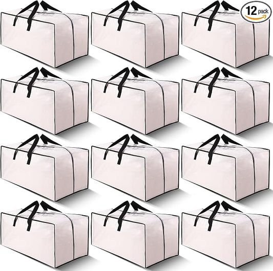 Cosy Family 12 Pack Heavy Duty Moving Bags with Backpack Straps - Strong Handles & Zippers, Storage Totes For Space Saving, Fold Flat, Alternative to Moving Box (X-Large-Set of 12, Clear)