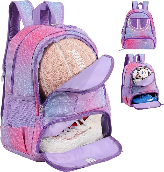 Basketball Bag Backpack for Men Women with Ball & Shoes Compartment 30L Capacity Lightweight Breathable Boys Girls Soccer Ball Bag Backpack Fit Volleyball Football Sports Travel School Gym