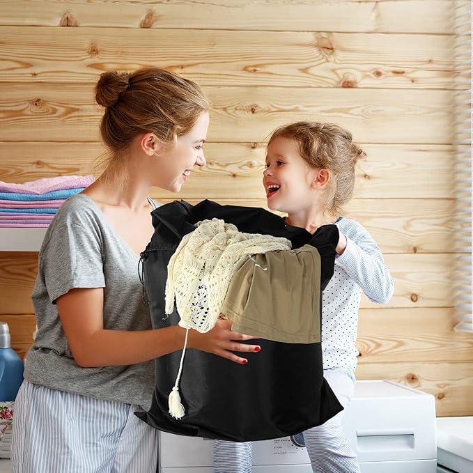 Woanger 12 Pack 28 x 45 Inch Extra Large Laundry Bags Bulk Washable Travel Laundry Bag with Drawstring Closure Large Dirty Clothes Organizer for College Dorm Home Hotel Camping(Black)