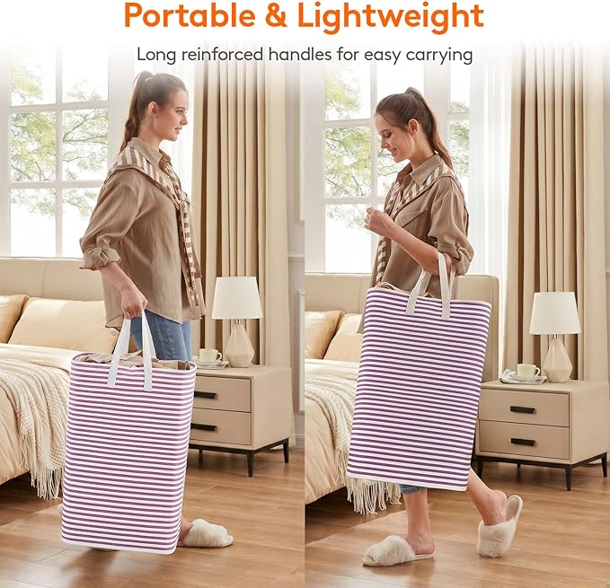 Lifewit 2 Pack Laundry Hamper Large Collapsible Laundry Baskets, Freestanding Waterproof Clothes Hamper with Easy Carry Handles in Laundry Room Bedroom Bathroom College Dorm, Purple, 2 x 80L