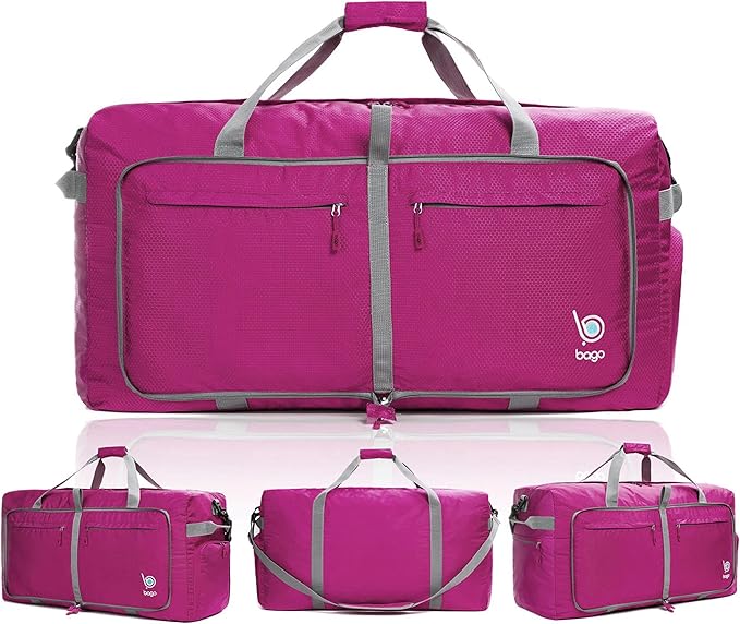 Bago Large Duffle Bag for Travel Women & Men. Durable Lightweight Foldable Travel Duffel Bags For Traveling Women. 100L Duffle Bags for Overnight Bag With Shoe Compartment Collapsible Weekender duffel