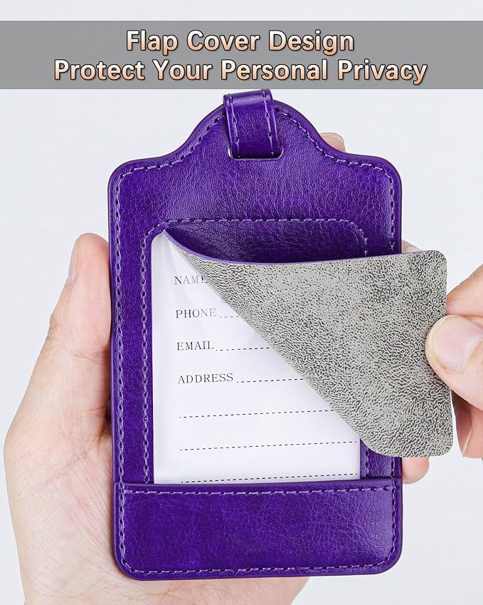 Teskyer Leather Luggage Tags for Suitcases, 3 Pack, Purple - Image 2