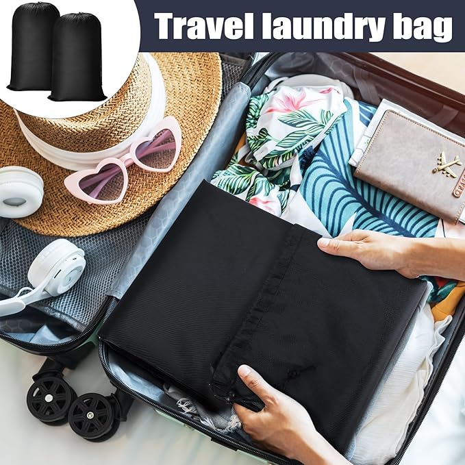 Nuogo 20 Pcs Laundry Bag Washable Travel Laundry Bags with Drawstring Lock Closure Large Heavy Duty for Camping Tent Blankets Dirty Clothes Yarn Fabric Storage, 38 x 24 Inches(Black Color)