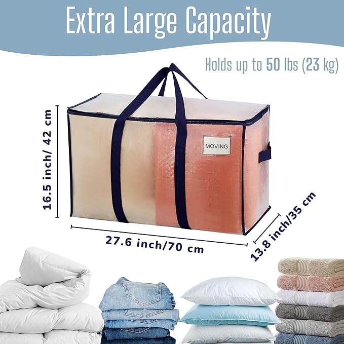VENO 10 Pack Heavy Duty Moving Bags, Extra Large Storage Bags with Reinforced Handles & Strong Zippers, Foldable & Reusable Moving Box Alternative for Clothes & Dorm Storage