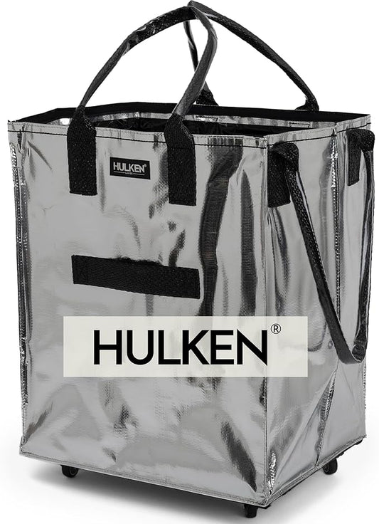 (Large, Silver) Reusable Grocery Bag On Wheels, Shopping Trolley, Rolling Tote, Zipper Closure, Lightweight, Carries Up to 66 lb, Folds Flat, Unbreakable Handles