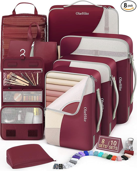 8 Set Packing Cubes for Travel, Gifts for Women Mom,Anti-Tearing Suitcase Organizer,OlarHike Vacation Essentials & Accessories for Cruise Ship