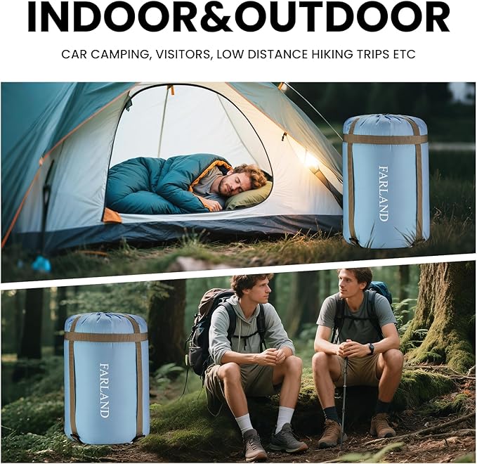 FARLAND Sleeping Bags for Adults, 3 Season Warm & Cool Weather, Lightweight Camping Sleeping Bag for Kids Family Camping Essentials with Compression Sack for Hiking