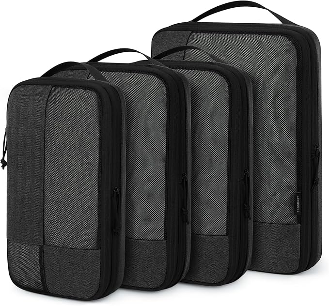 BAGSMART Compression Packing Cubes for Travel, 6 Set Packing Cubes for Carry on Suitcases, Compression Travel Cubes & Suitcase Organizer for Packing with Shoe Bag Black