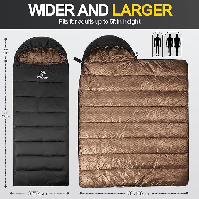 REDCAMP Flannel Sleeping Bag for Adults, Comfortable Cotton Envelope Sleeping Bags for Camping, Backpacking, Hiking, with Detachable Hood&Compression Sack, Blue/Red/Grey/Black