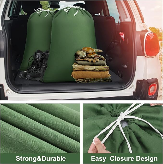 4 Pcs Army Laundry Bags 24'' x 32'' Extra Large Heavy Duty Military Barracks Drawstring Canvas Cotton Laundry Bags for Home Travel Camp Clothes Organizer Storage