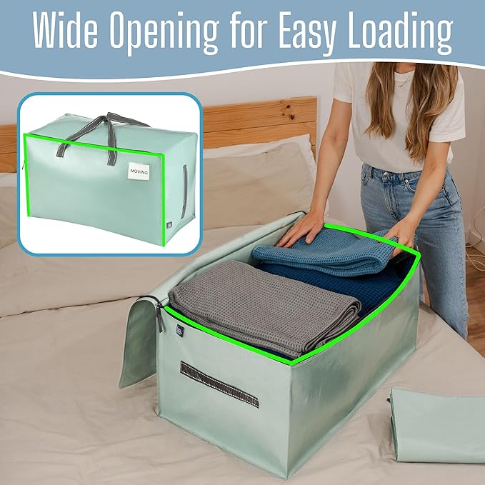 VENO 8 Pack Extra Large Heavy Duty Moving Bags with Wide Opening & Reinforced Handles, Reusable Storage Tote Bags with Strong Zippers for Clothes, College Dorm Essentials & Moving Supplies