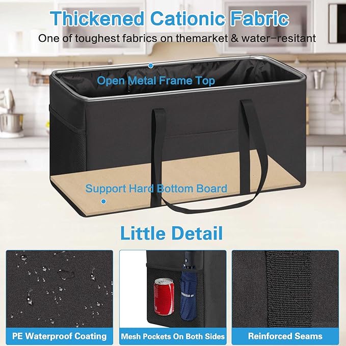 LHZK 2 Pack Extra Large Utility Tote Bag with Metal Wire Frame and the Sides Rinforced, Extra Large Tote Bag with Handle, Reusable Grocery Bags Foldable, Beach Bag, Car Tote (Black, 26''x15''x13'')