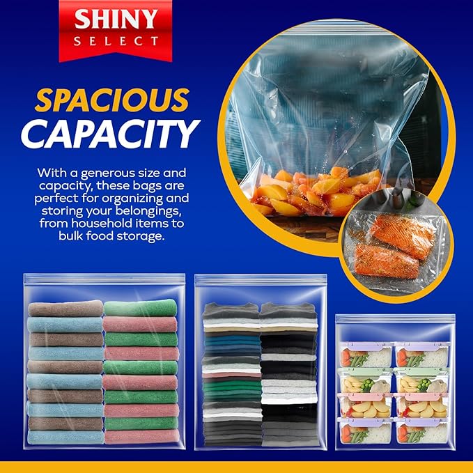 5 Gallon X-Large Storage Bags, 18”x24”, 100 Count – Big Clear Plastic Bag, Resealable Zip & Lock Top for Freezer, Food, Towels, Toiletries, Camping Gears, Seasonal Clothing, Pantry Items
