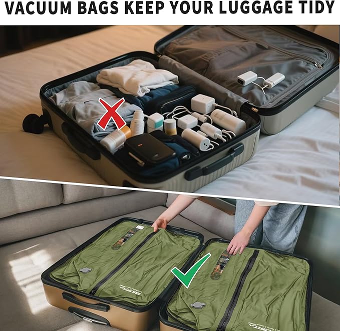 Reusable Vacuum Bags for Travel,Professional Waterproof IPX8 Vacuum Compression Bag for Suitcases Backpack,Space Saver Bags Packing Organizers for Clothing Packing(2 Pack,Grass Green)