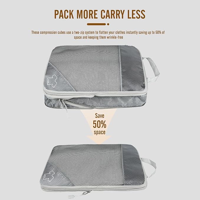 8 Set Compression Packing Cubes for Travel, Expandable Luggage Organizer with Shoe Bag & Laundry Bag - Lightweight Suitcase & Backpack Travel Essentials (Gray)