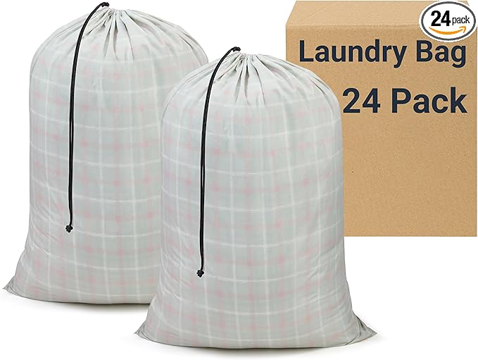 ZPECC Bulk Travel Laundry Bag,Extra Large Heavy Duty Laundry Bags 24 Pack,Washable Dirty Clothes Organizer XL for College Dorm Hotel Camping and Home Storage 30x40(Red n Green Checkered)