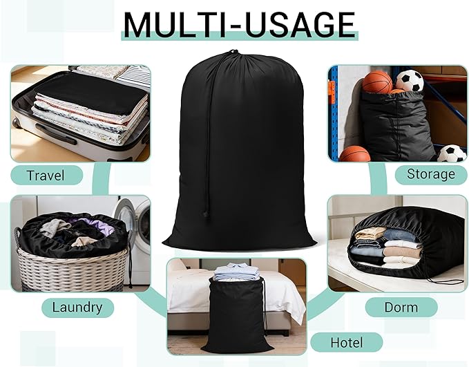 ZPECC Bulk Travel Laundry Bag,Extra Large Heavy Duty Laundry Bags 24 Pack,Washable Dirty Clothes Organizer XL for College Dorm Hotel Camping and Home Storage 30x40(Black)