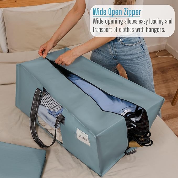 VENO 4 Pack Heavy Duty Moving Bags, Packing Bags with Clear Window, Alternative to Moving Boxes, Storage Bins for Clothes, Blankets, Comforters, College Dorm Essentials (Light Blue Matte, 4 Pack)