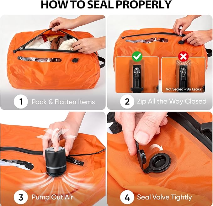 Vacuum Travel Bags With 5500Pa Wired Pump, Vacuum Luggage Bags for Clothes, Compression Bags for Travel, IP68 Waterproof Space Saver Packing Cubes for Suitcase, Backpack & Home Storage (2 Pack + Pump)