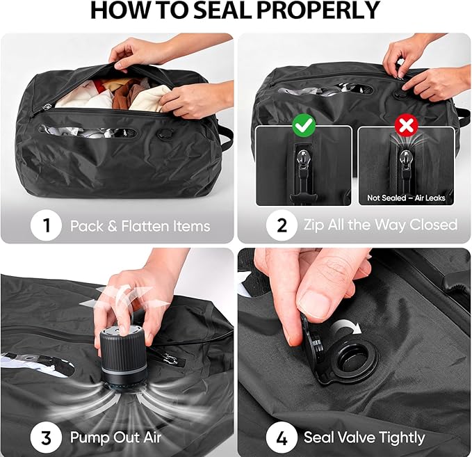 Vacuum Travel Bags With 5500Pa Wired Pump, Vacuum Luggage Bags for Clothes, Compression Bags for Travel, IP68 Waterproof Space Saver Packing Cubes for Suitcase, Backpack & Home Storage (2 Pack + Pump)