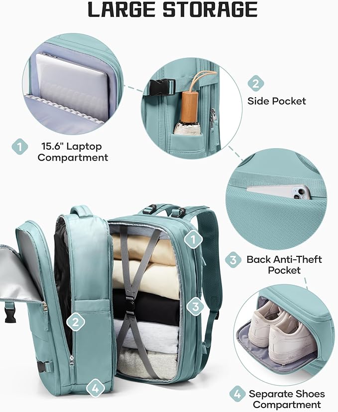 wepadre Vacuum Backpack Travel with Pump Travel Backpack with Vacuum System Expandable Vacpack Compression Backpacks for Travel Easy Vac Pack Carry on Luggage Blue