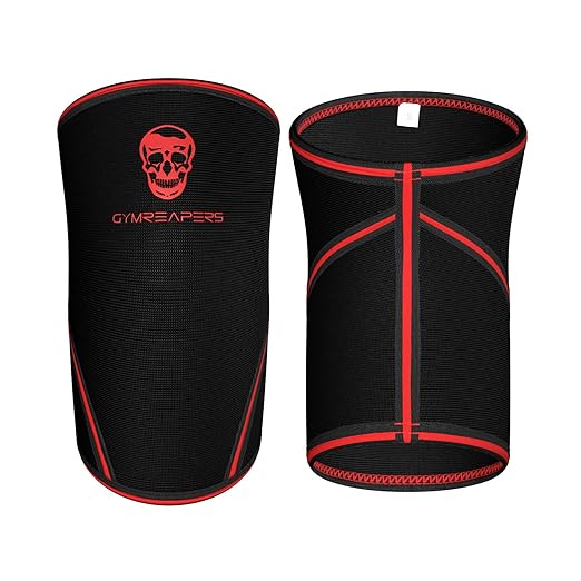 Gymreapers Knee Sleeves (1 Pair) with Gym Bag - IPF Approved - Support Compression Brace for Squats, Fitness, Weightlifting, Cross Training, Powerlifting - 7MM Neoprene Sleeves - For Men & Women (Black/Red, XX-Large)