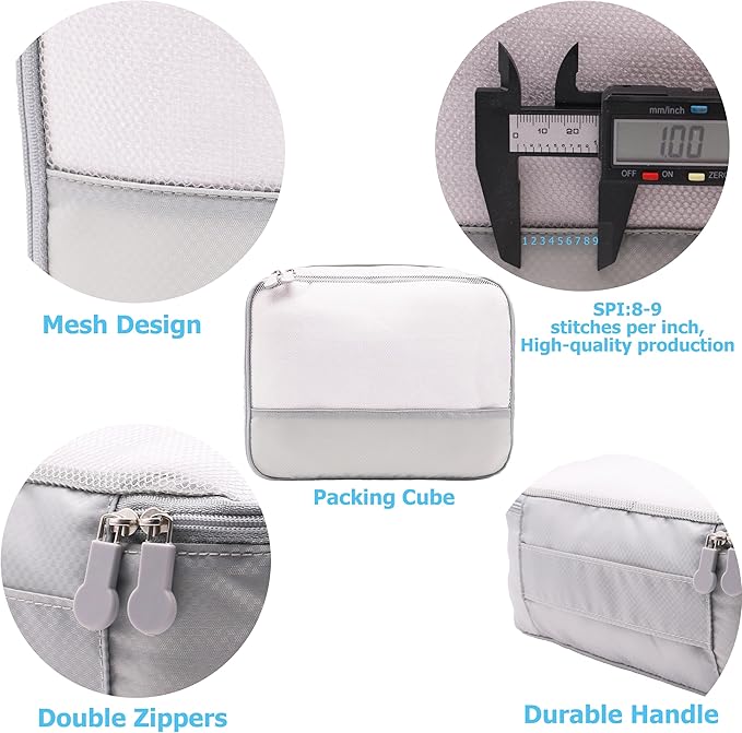DoubleTrip 9-Piece Gray Travel Organizer Set with 4 Packing Cubes, Cosmetic Organizer, Shoe & Electronics Pouches, and Accessories & Laundry Bag for Luggage Storage & Travel Essentials