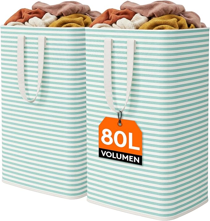 Lifewit 2 Pack Laundry Hamper Large Collapsible Laundry Baskets, Freestanding Waterproof Clothes Hamper with Easy Carry Handles in Laundry Room Bedroom Bathroom College Dorm, Sage Green, 2 x 80L