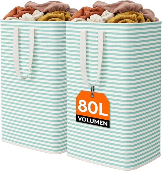 Lifewit 2 Pack Laundry Hamper Large Collapsible Laundry Baskets, Freestanding Waterproof Clothes Hamper with Easy Carry Handles in Laundry Room Bedroom Bathroom College Dorm, Sage Green, 2 x 80L