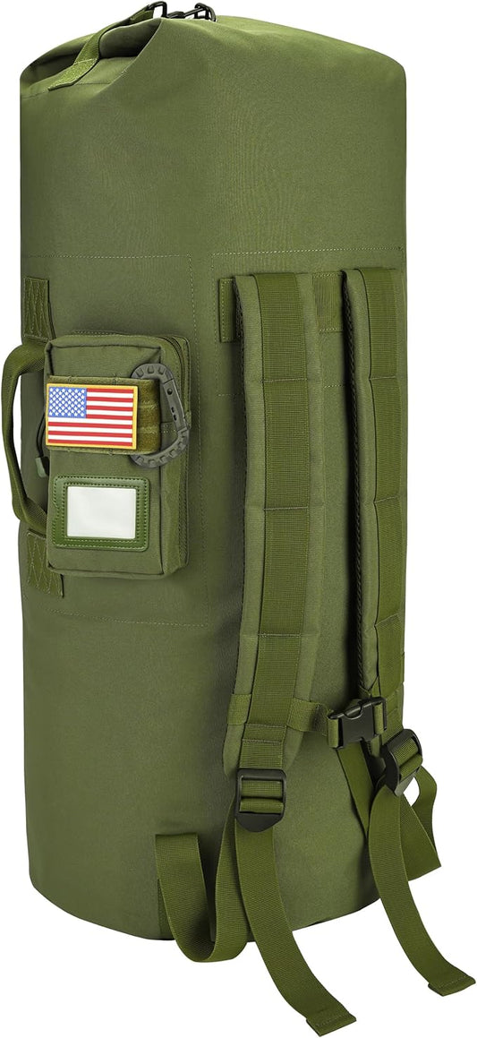 DEYACE Sea Bag, 110L Extra Large Military Duffle Bag with Name Tag Pocket Backpack Straps, Heavy Duty Army Duffle Bag for Camp or Laundry Bag