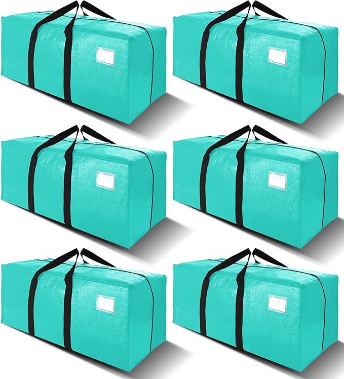 VELVETSURE 6 Pack Heavy Duty Large Moving Bags W/Backpack Straps - Strong Handles & Zippers, Storage Totes For Space Saving, Fold Flat, Alternative to Moving Box and Storage Bin, Aquamarine