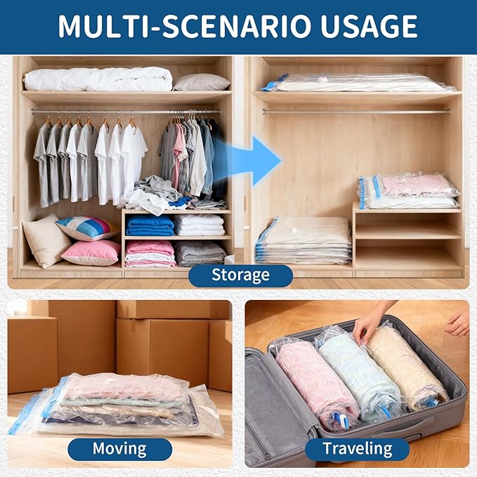 Vacuum Storage Bags with Electric Pump, 12 Pack Space Saver (2 Jumbo,2 Large,3 Medium,3 Small,2 Roll-Up) for Clothes, Bedding, Home & Travel, Heavy Duty PA+PE Vacuum Seal Bags