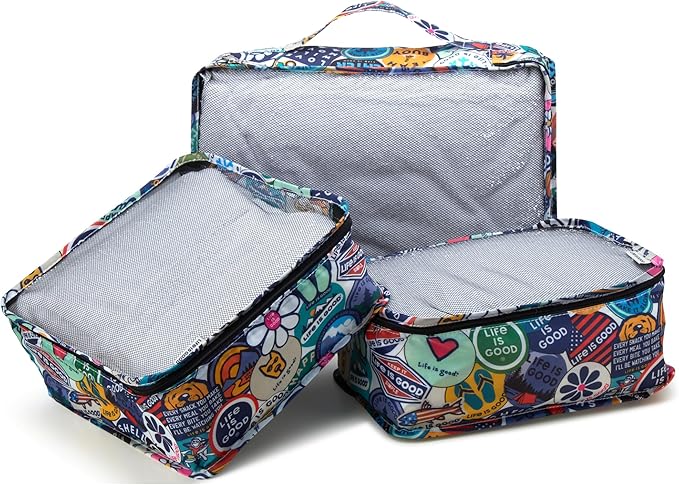 Life is Good 6 Piece Packing Cube Set - Tear Resistant Mulifunctional Apparel and Accessory Storage, News Print