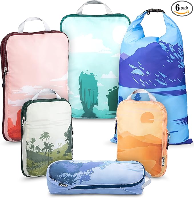 Compression Packing Cubes for Travel, 6-Piece Lightweight Packing Cubes Set for Carry-On Luggage & Backpacks – TRIPPED Travel Gear (Getaways)