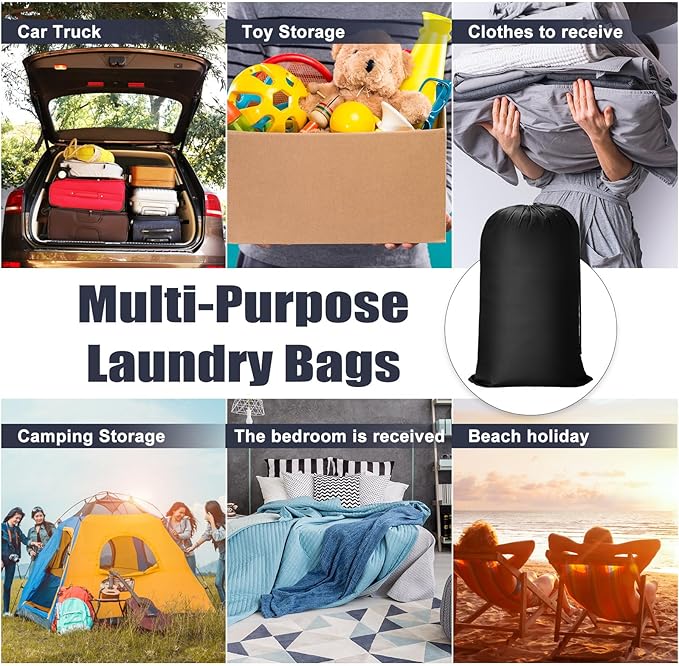 Nuogo 20 Pcs Laundry Bag Washable Travel Laundry Bags with Drawstring Lock Closure Large Heavy Duty for Camping Tent Blankets Dirty Clothes Yarn Fabric Storage, 38 x 24 Inches(Black Color)