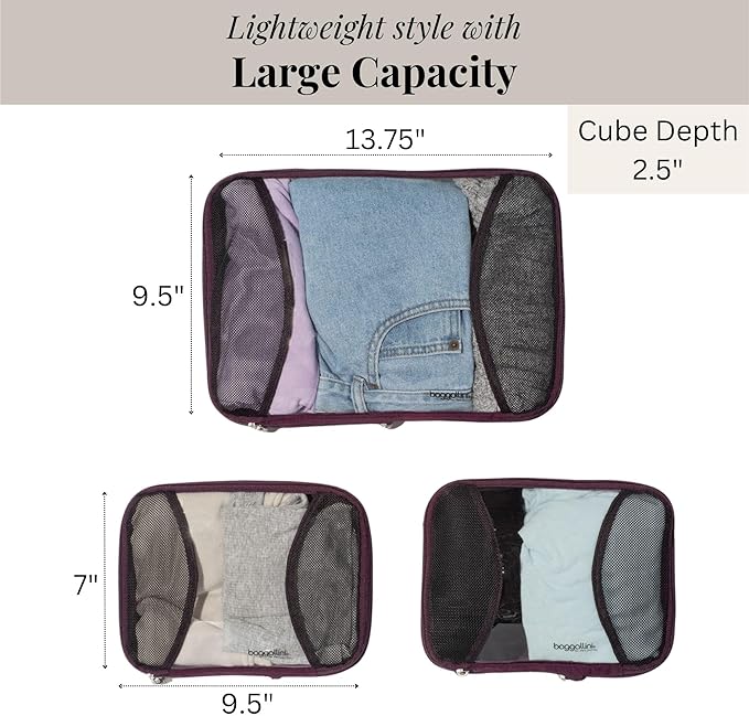 Baggallini Compression Cube 3-piece set - Lightweight Compression Packing Cubes for Travel