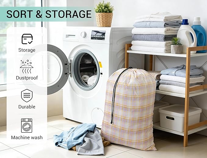 ZPECC Bulk Travel Laundry Bag,Extra Large Heavy Duty Laundry Bags 24 Pack,Washable Dirty Clothes Organizer XL for College Dorm Hotel Camping and Home Storage 30x40(Pink Checkered)
