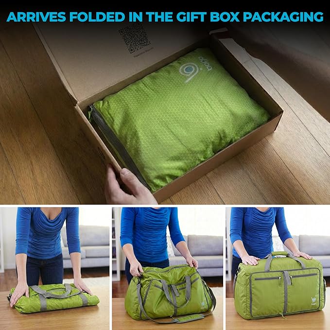 Bago Compact Duffle Bag for Travel Women & Men. Durable Lightweight Foldable Travel Duffel Bags For Traveling Women. 40L Duffle Bags a Reliable Weekender duffel or Overnight Bag With Shoe Compartment